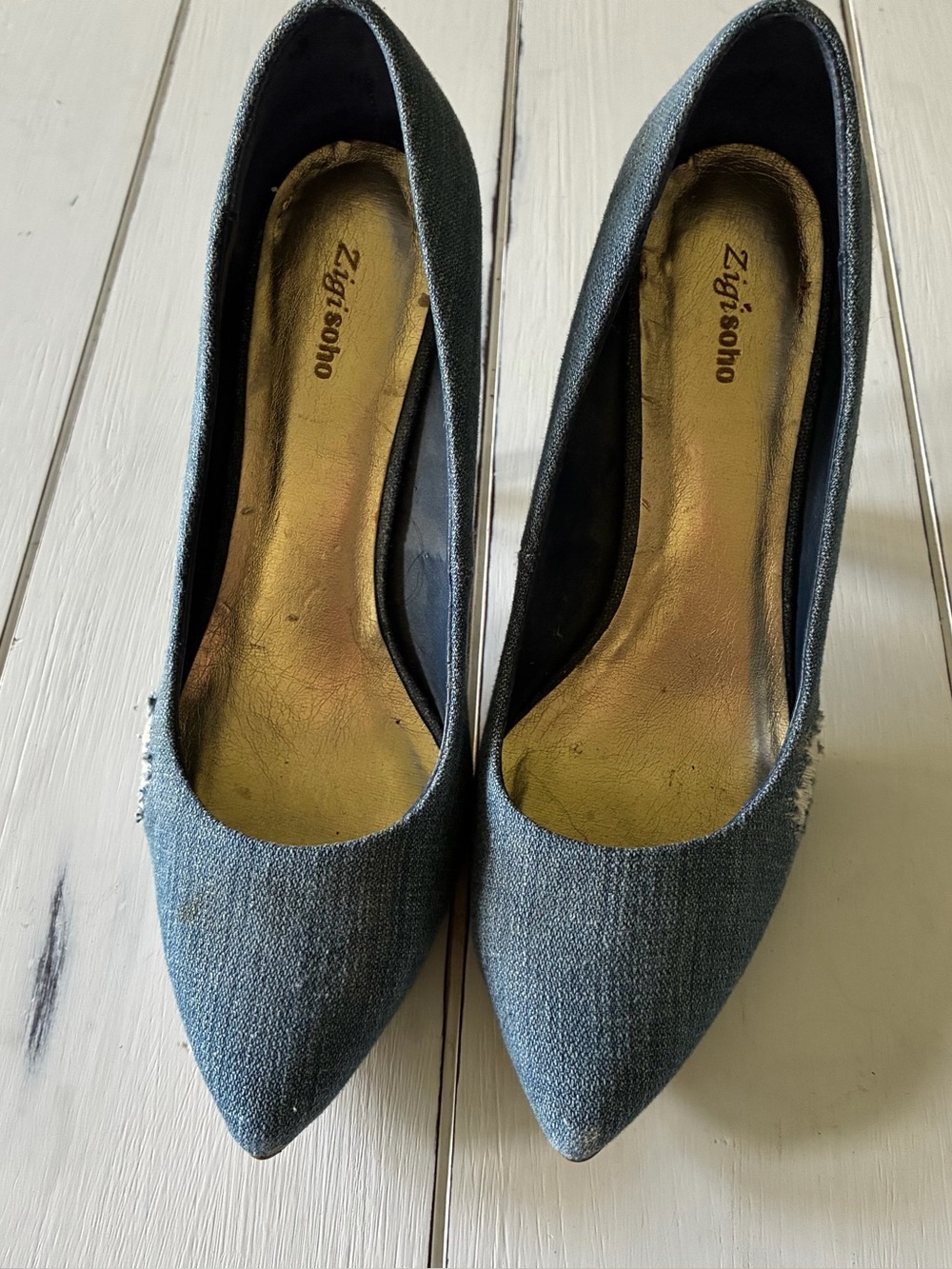 Zigi Soho Pointed Toe Distressed Denim Pumps